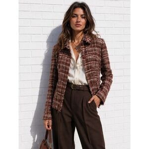 Vintage Italian Mohair Tweed Plaid Blazer Wool Dark Academia US 10